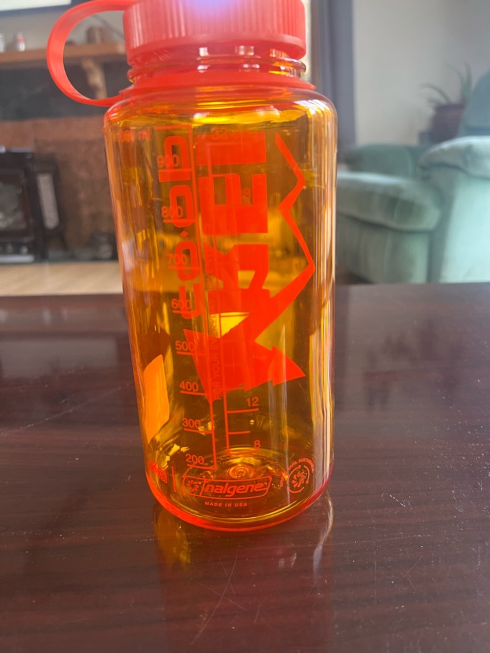 REI Transparent Orange Water Bottle with REI Logo. NWT